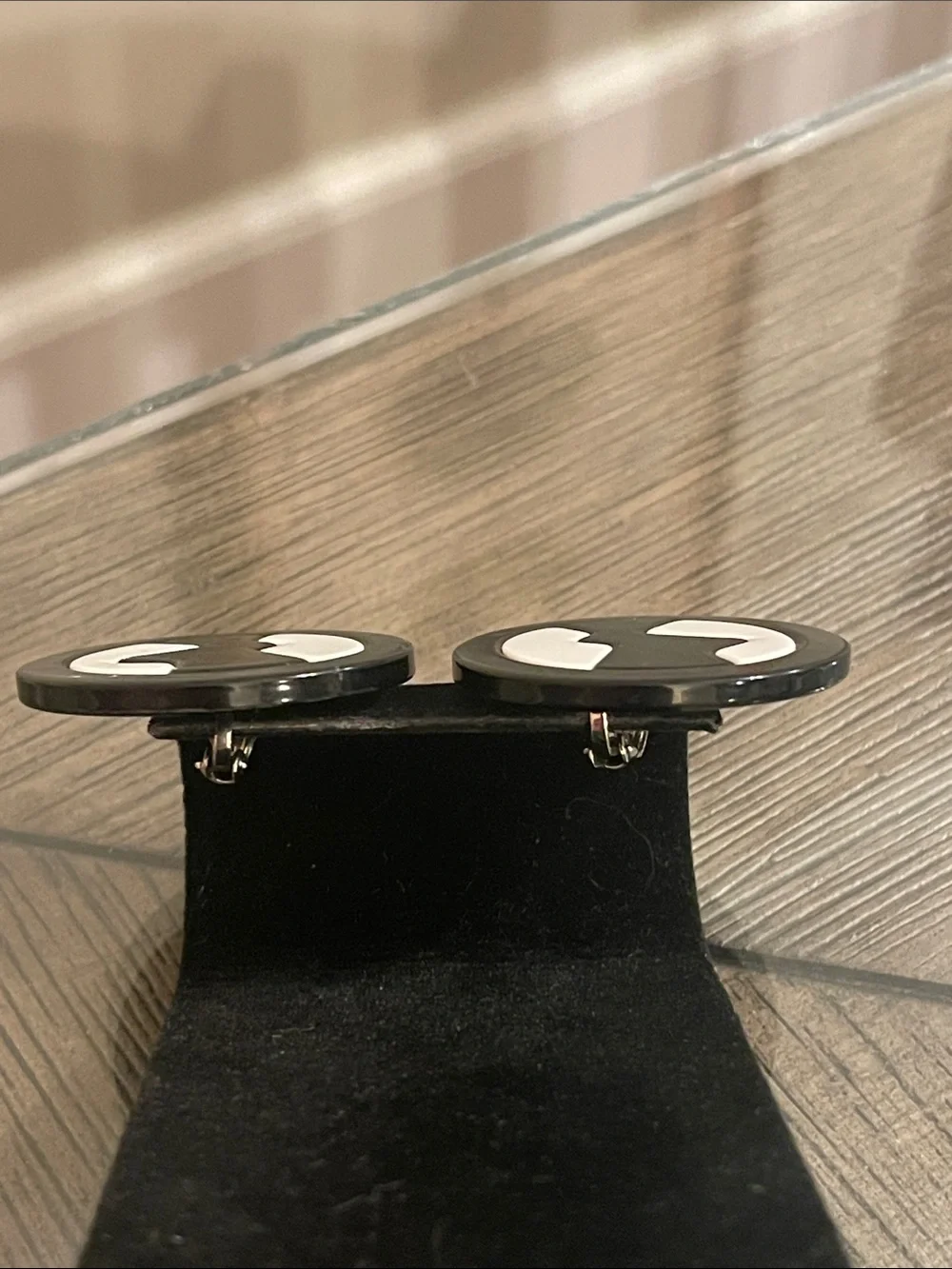 Vintage Black & White Geometric Button Clip Earrings Retro Mod Acrylic Earrings